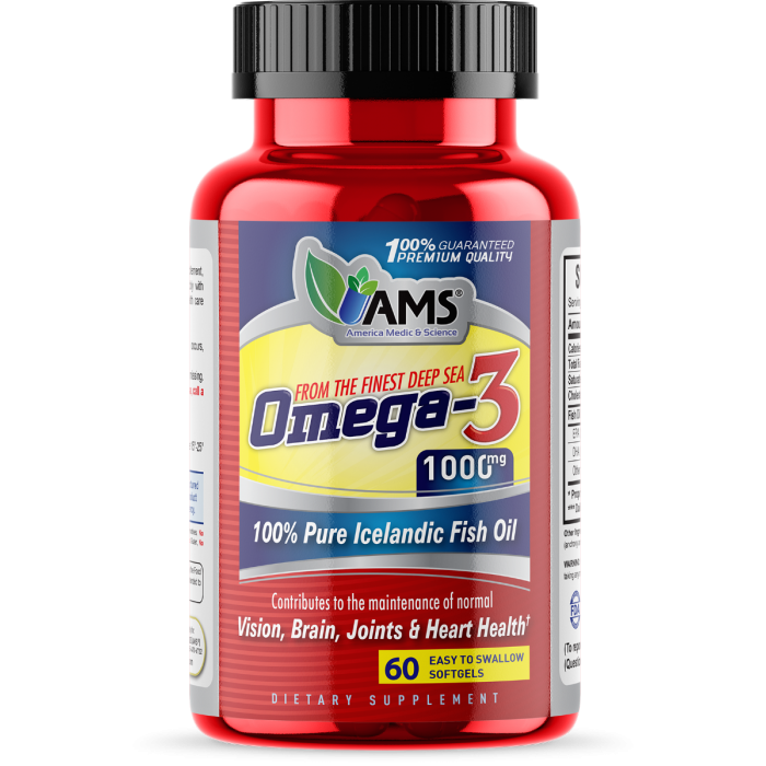 AMS Omega 3 – 60 Softgels – 1000mg | Santé du Cœur & Articulations